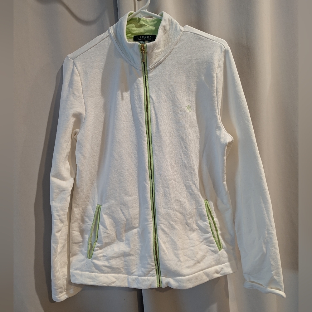 Lauren Ralph Lauren White Full Zip Activewear Jacket Sweatshirt Large Preppy